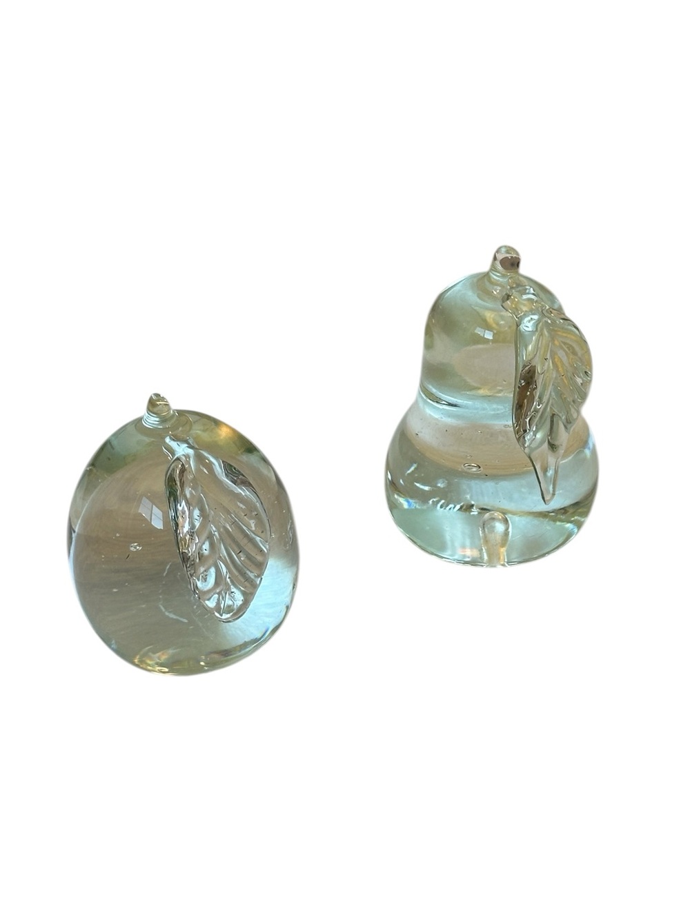 Vintage Hong Horizon 1966 Hand Blown Glass Clear Paperweights Lemon & Pear MCM